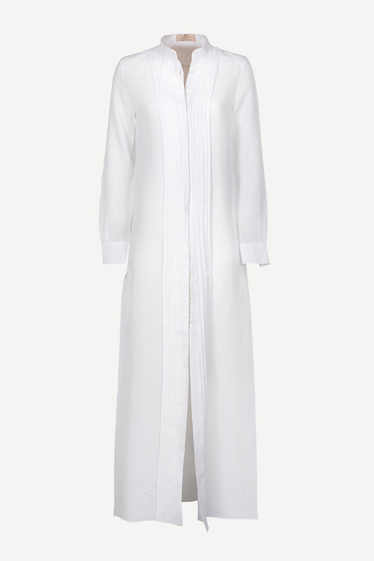 Camicia Plissé Long front white 100% Capri