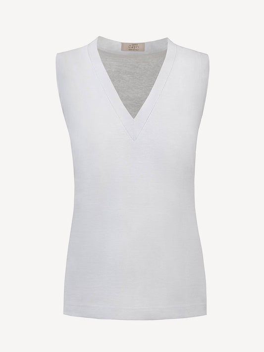 Top V for Woman white front 100% Capri