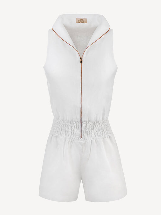 Jumpsuit Tuta Zip Woman White front 100% Capri