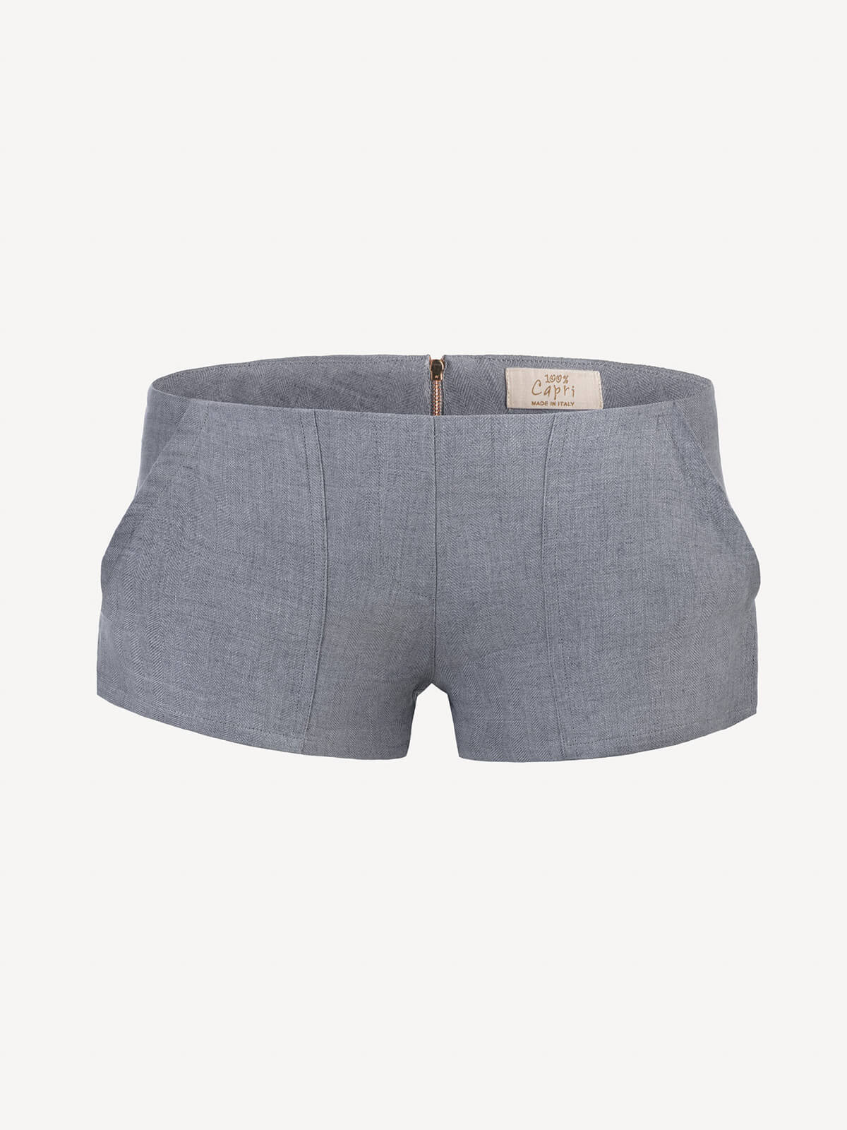 Short linen pants with zip for Woman dark grey color front 100% Capri