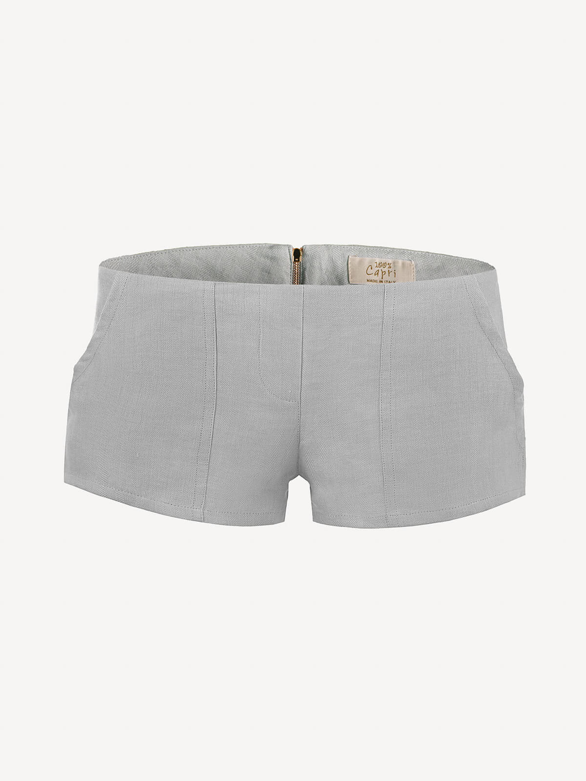 Short linen pants with zip for Woman grey color front 100% Capri