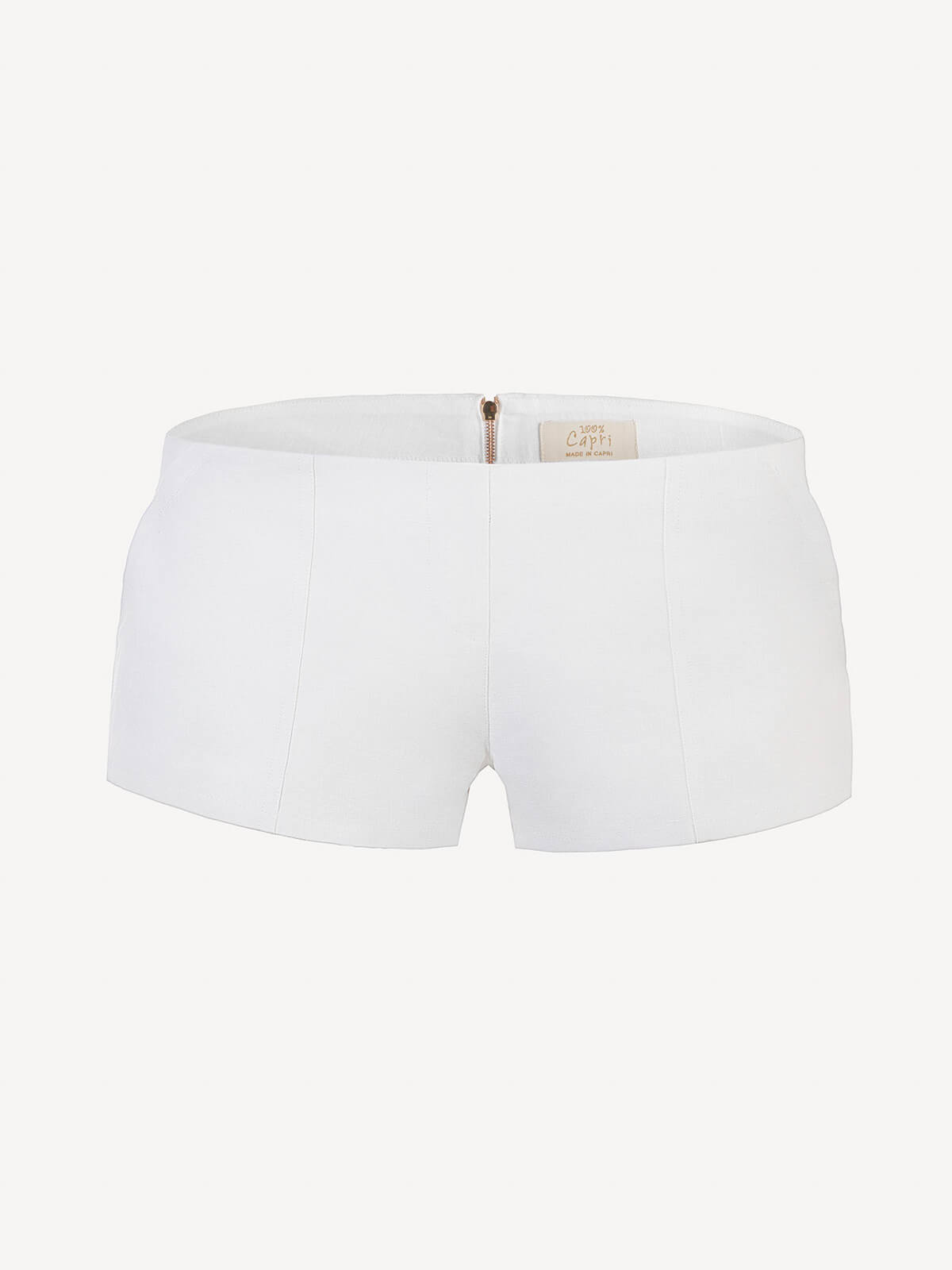 Short linen pants with zip for Woman white color front 100% Capri