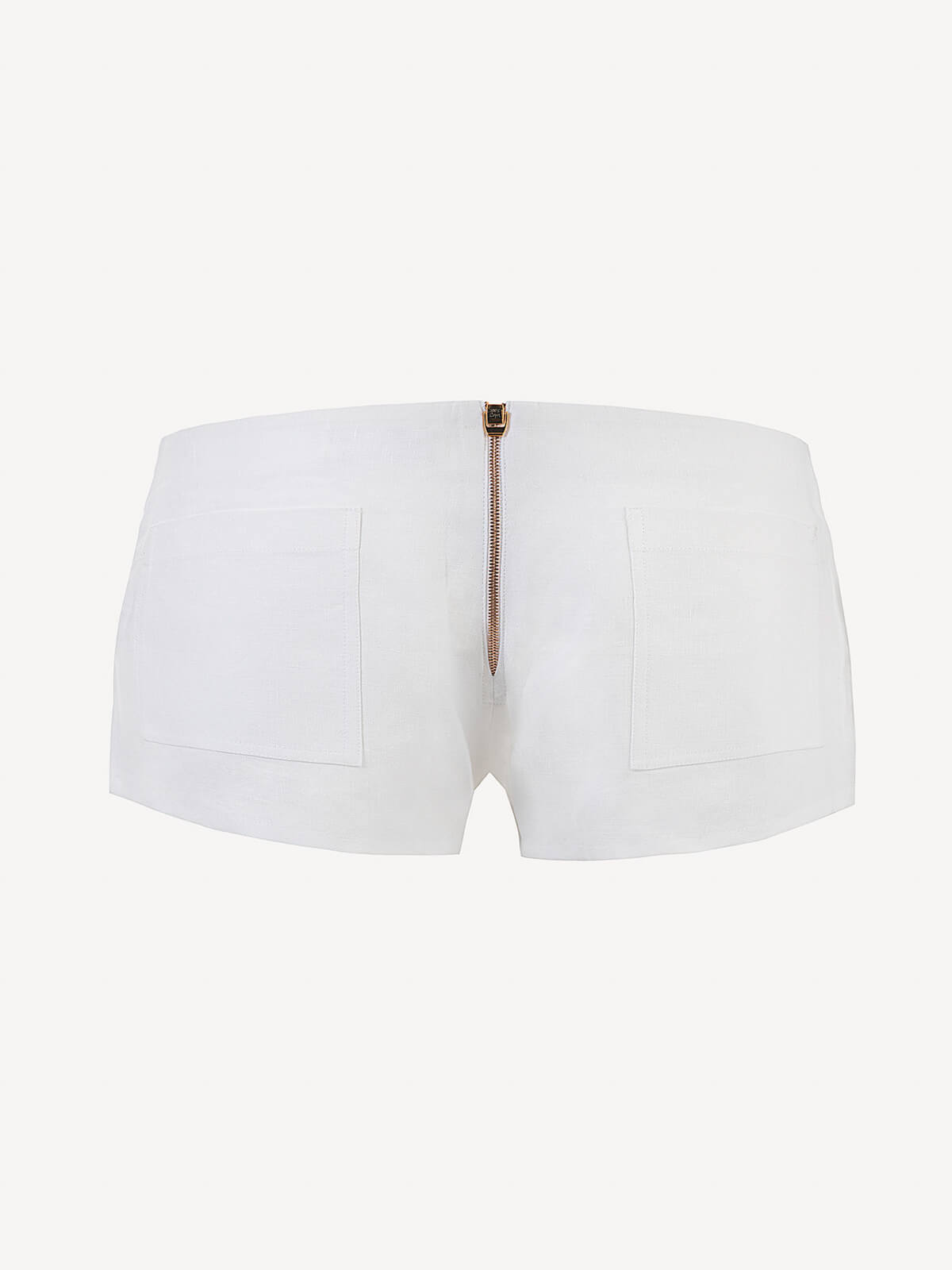 Short linen pants with zip for Woman white color back 100% Capri