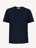 Linen tshirt for man blu color front view 100% Capri