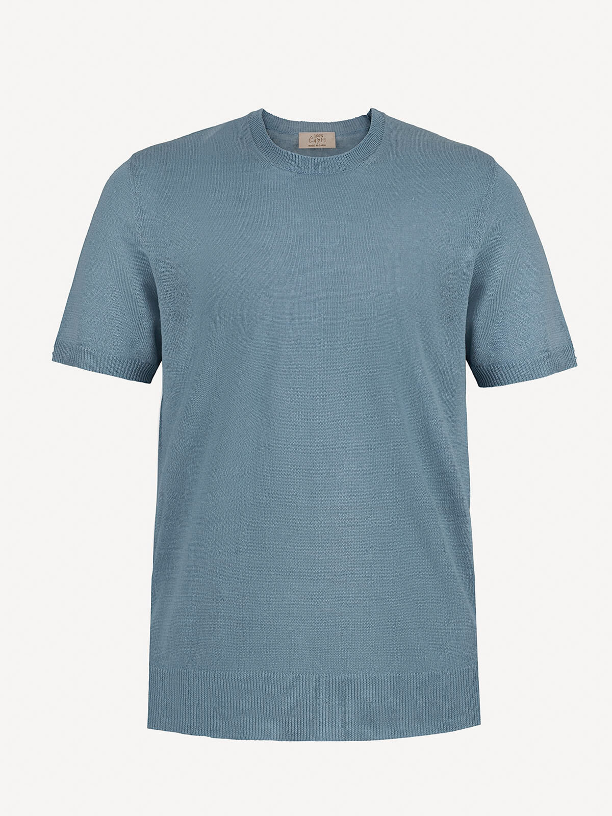 Linen tshirt for man jeans color front view 100% Capri