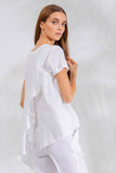 T Shirt five for Woman white color with rouche on the back worn by girl 100% Capri